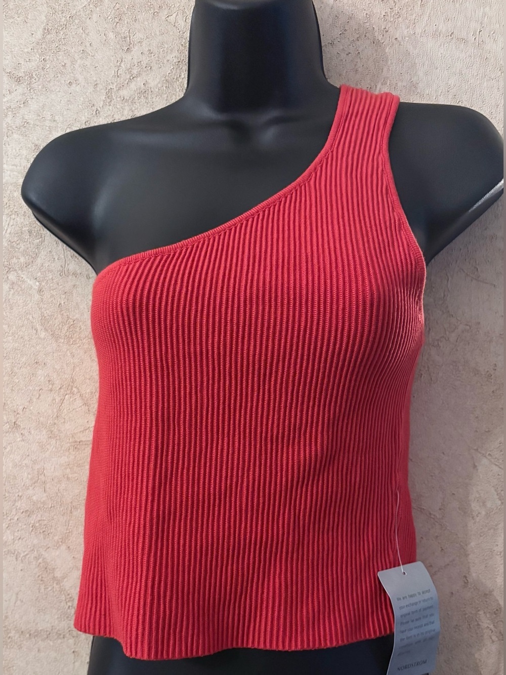 NSR Ribbed One-Shoulder Knit Tank Top - Red - Picture 2 of 4